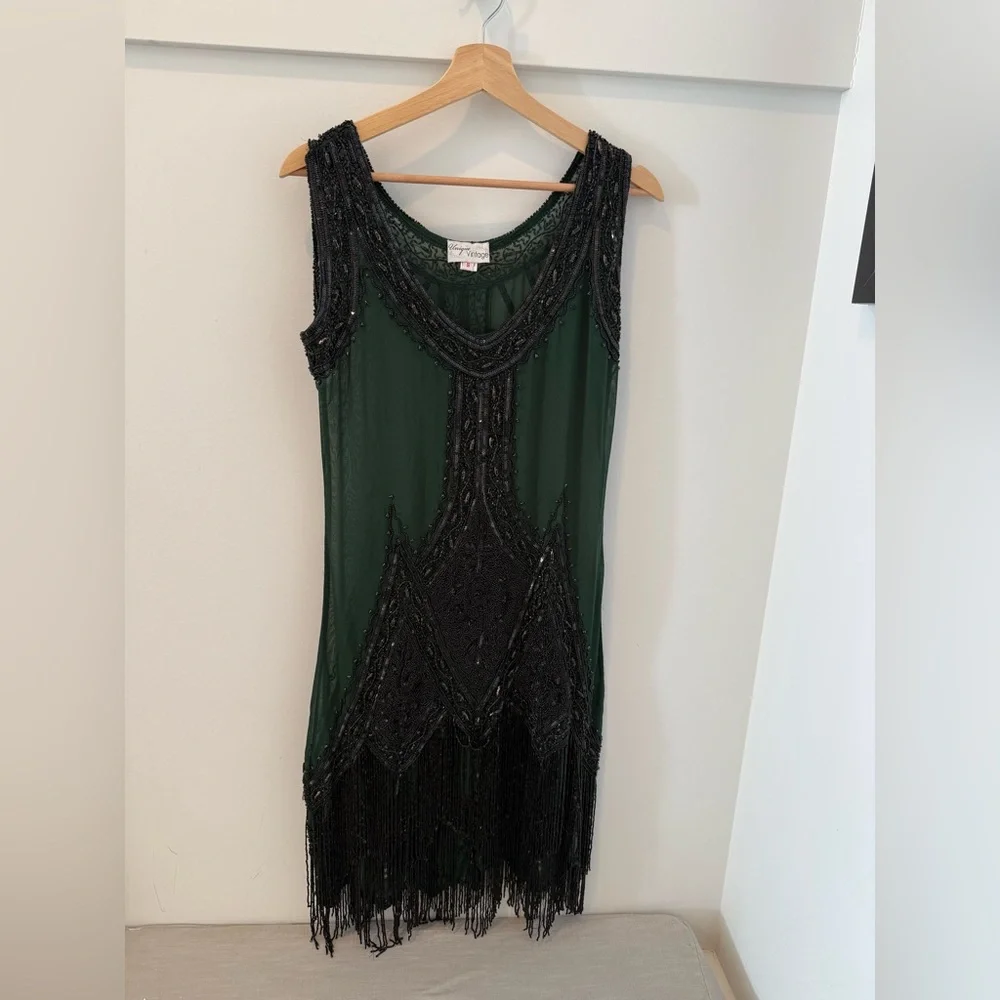 Unique Vintage Green and Black Mini Dress - Picture 3 of 5